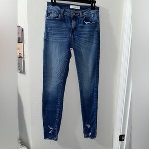 KanCan Blue Skinny Jeans with Stretch and Distressed Hem